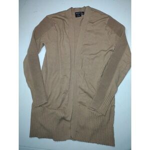 Devotion by Cyrus Womens Tan Open Front Ribbed Longline Cardigan Sweater Large
